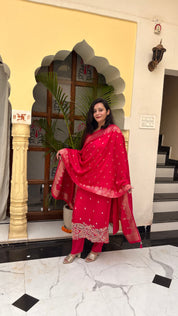 Drape Yourself in Royalty – Magenta Silk Suit Paired with Luxurious Banarasi Dupatta