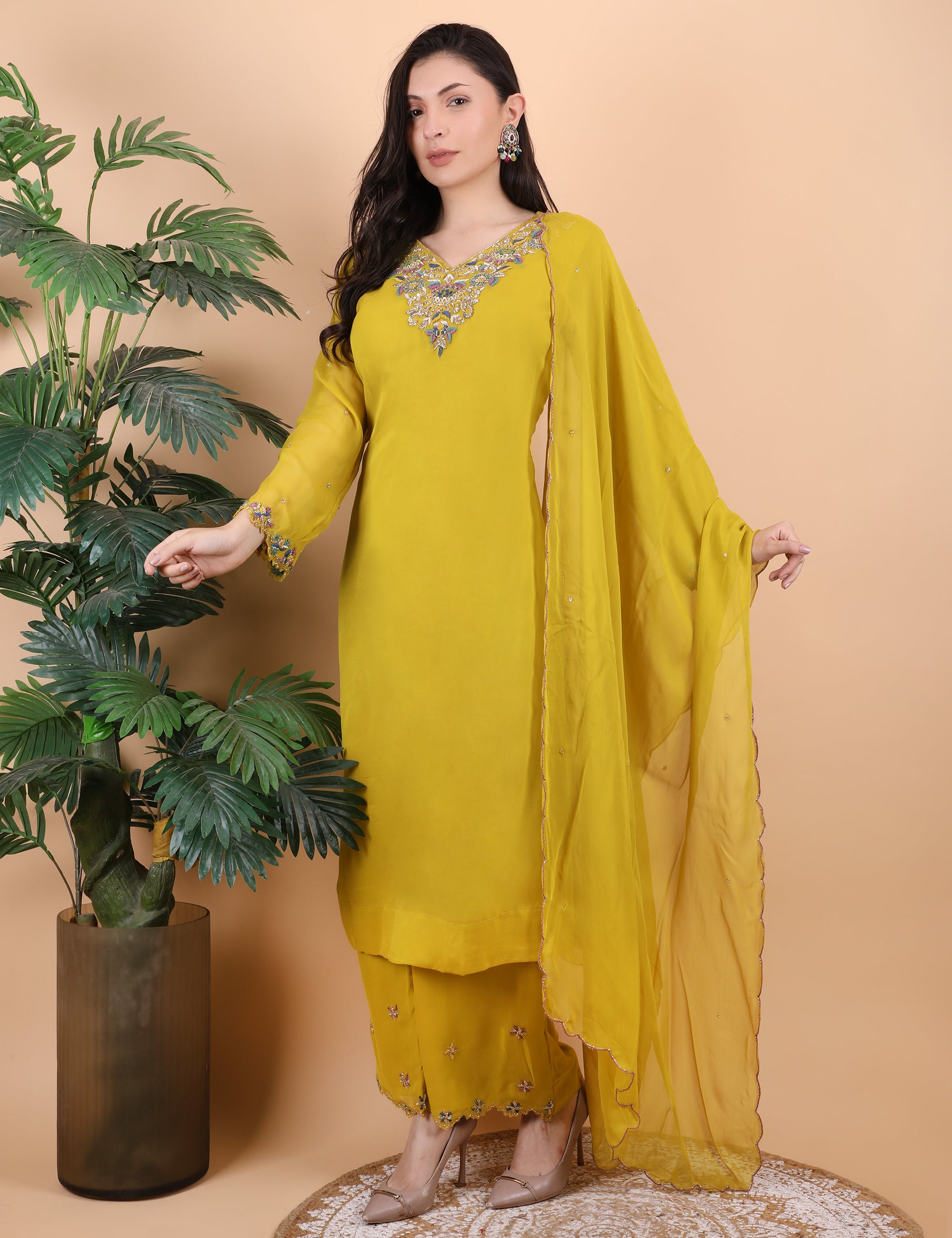 Elegant Heavy Neck Readymade Plazo Set