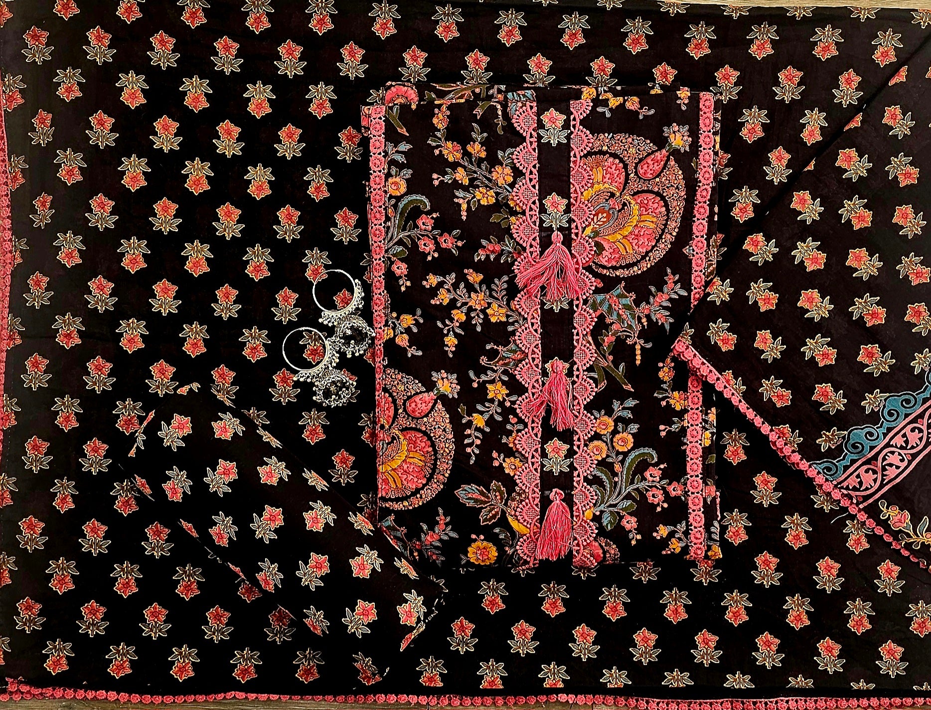 Graceful Cotton Printed Unstitched Suit with Lace Detailing & Elegant Dupatta