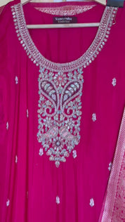Drape Yourself in Royalty – Magenta Silk Suit Paired with Luxurious Banarasi Dupatta
