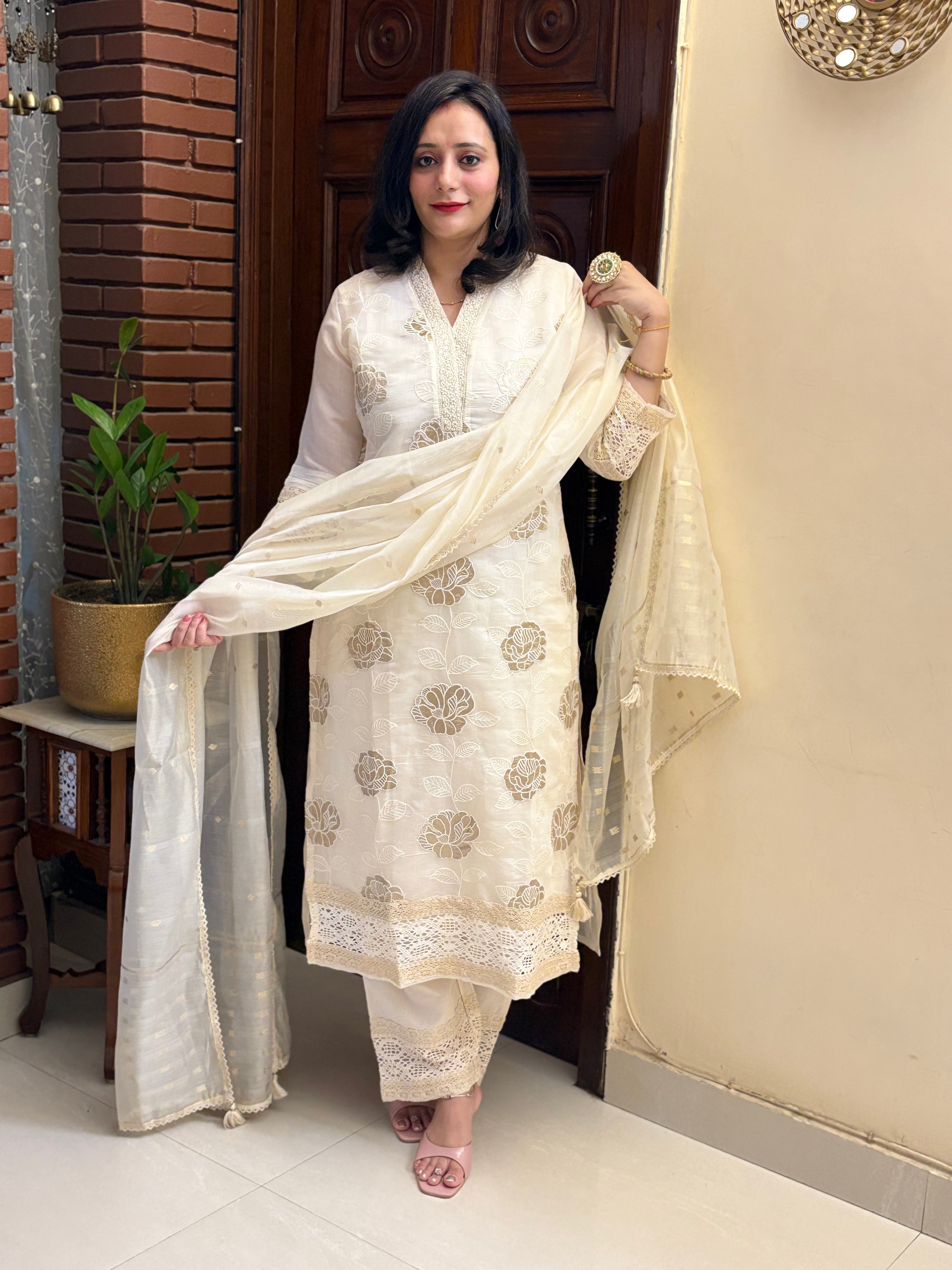 Off White Chanderi Kurta set