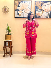 Luxe Roman Silk 3-Piece Co-ord Set with Embroidered Jacket