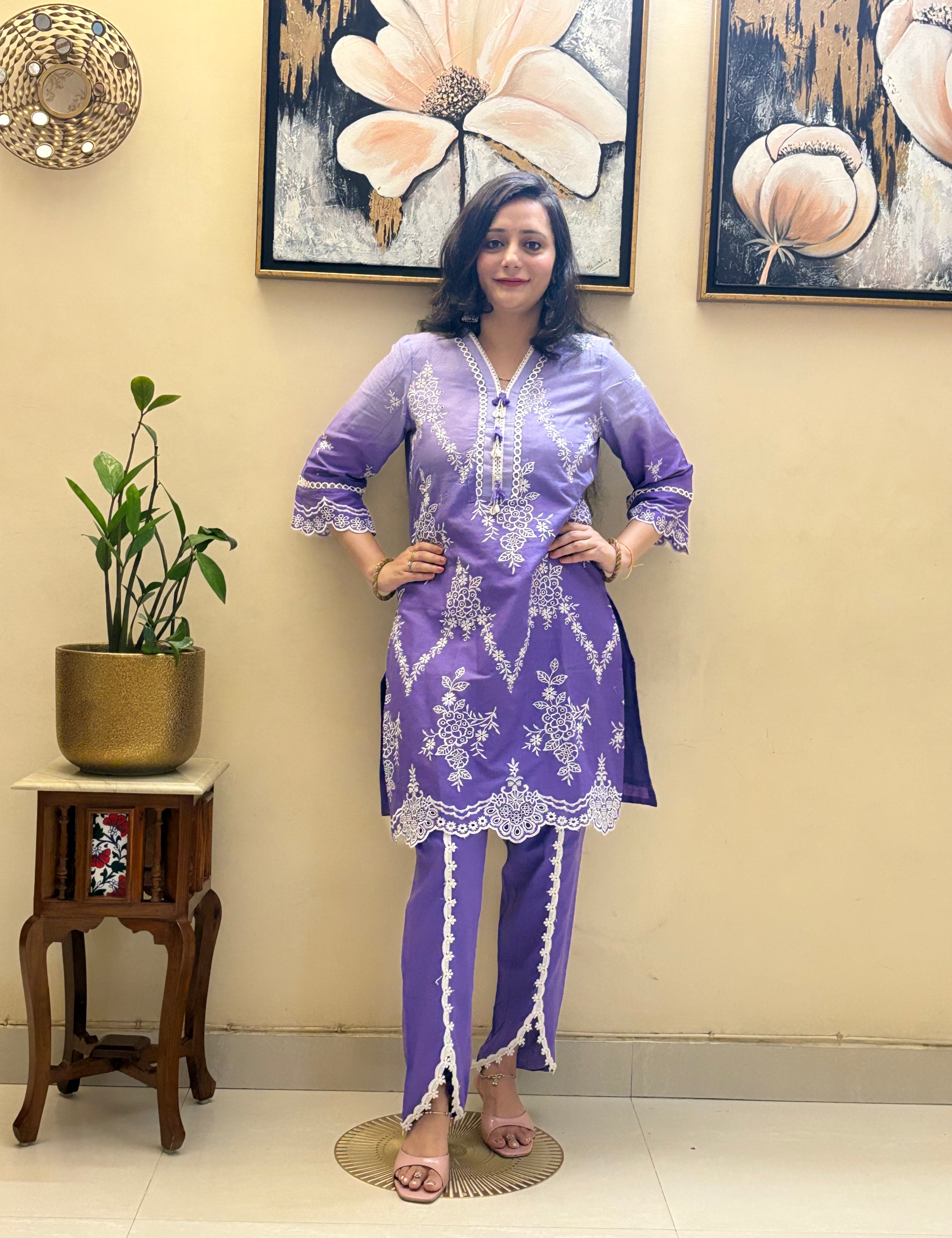 Cotton Embroided Co-Ord Set With Dhoti Style Pant