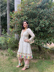 Off white premium Chinon Short Anarkali with Salwar