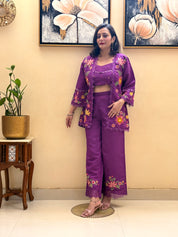 Luxe Roman Silk 3-Piece Co-ord Set with Embroidered Jacket
