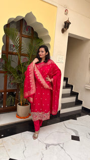Drape Yourself in Royalty – Magenta Silk Suit Paired with Luxurious Banarasi Dupatta