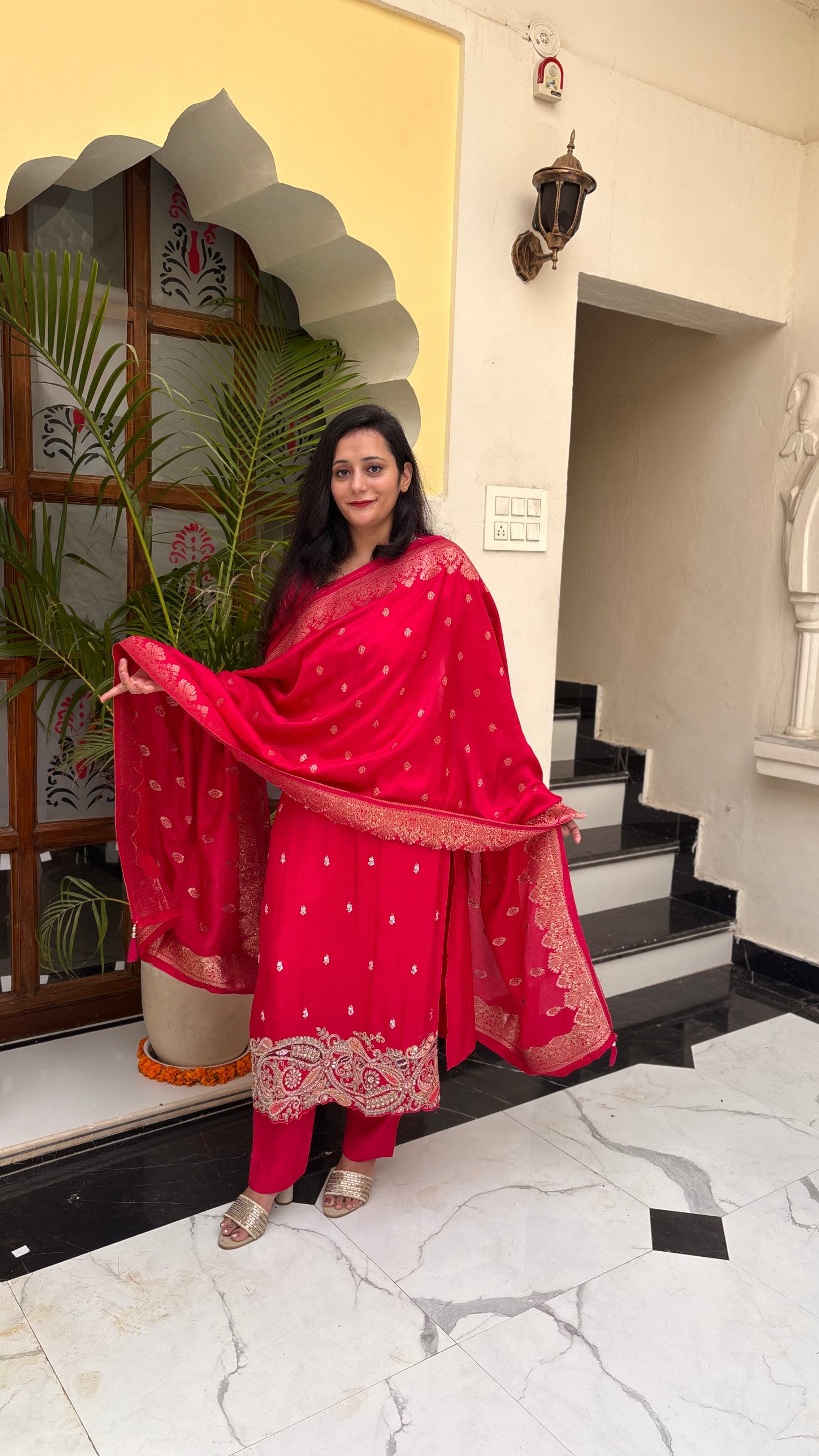 Drape Yourself in Royalty – Magenta Silk Suit Paired with Luxurious Banarasi Dupatta