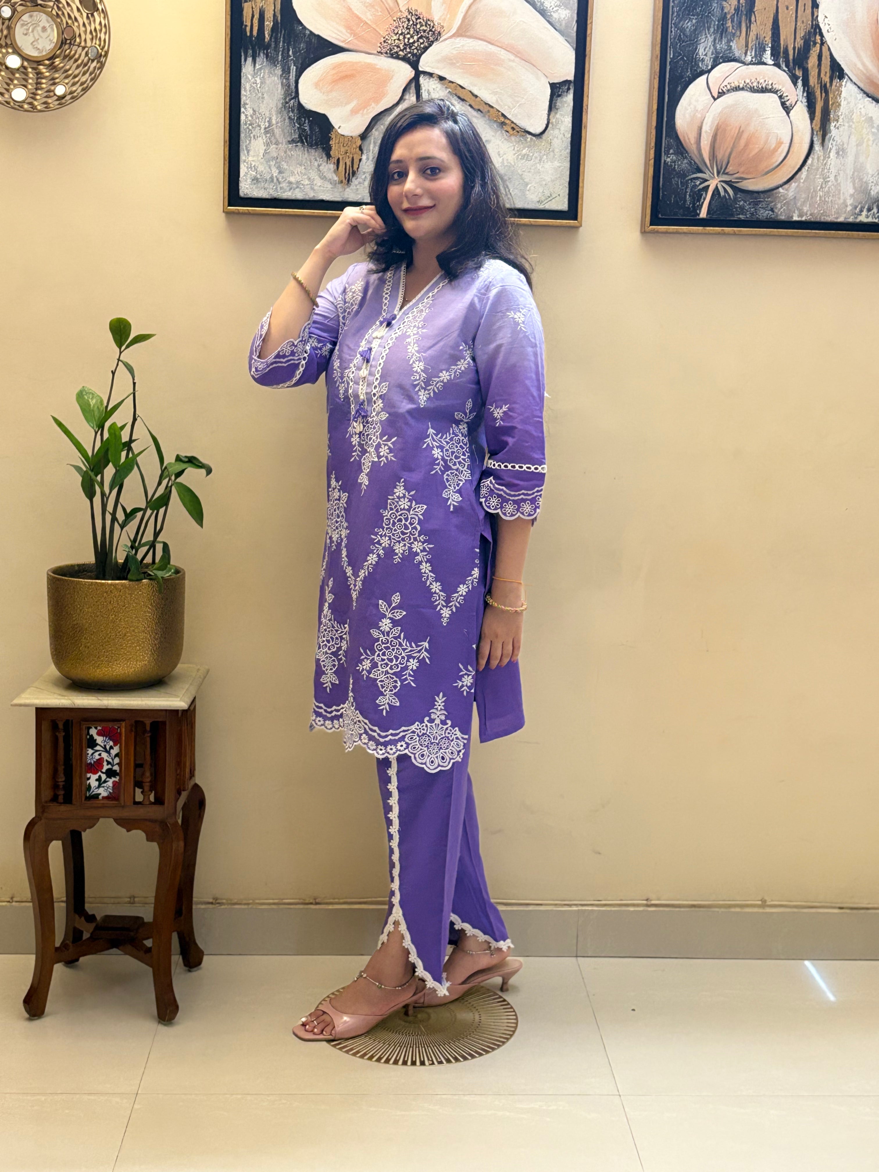 Cotton Embroided Co-Ord Set With Dhoti Style Pant