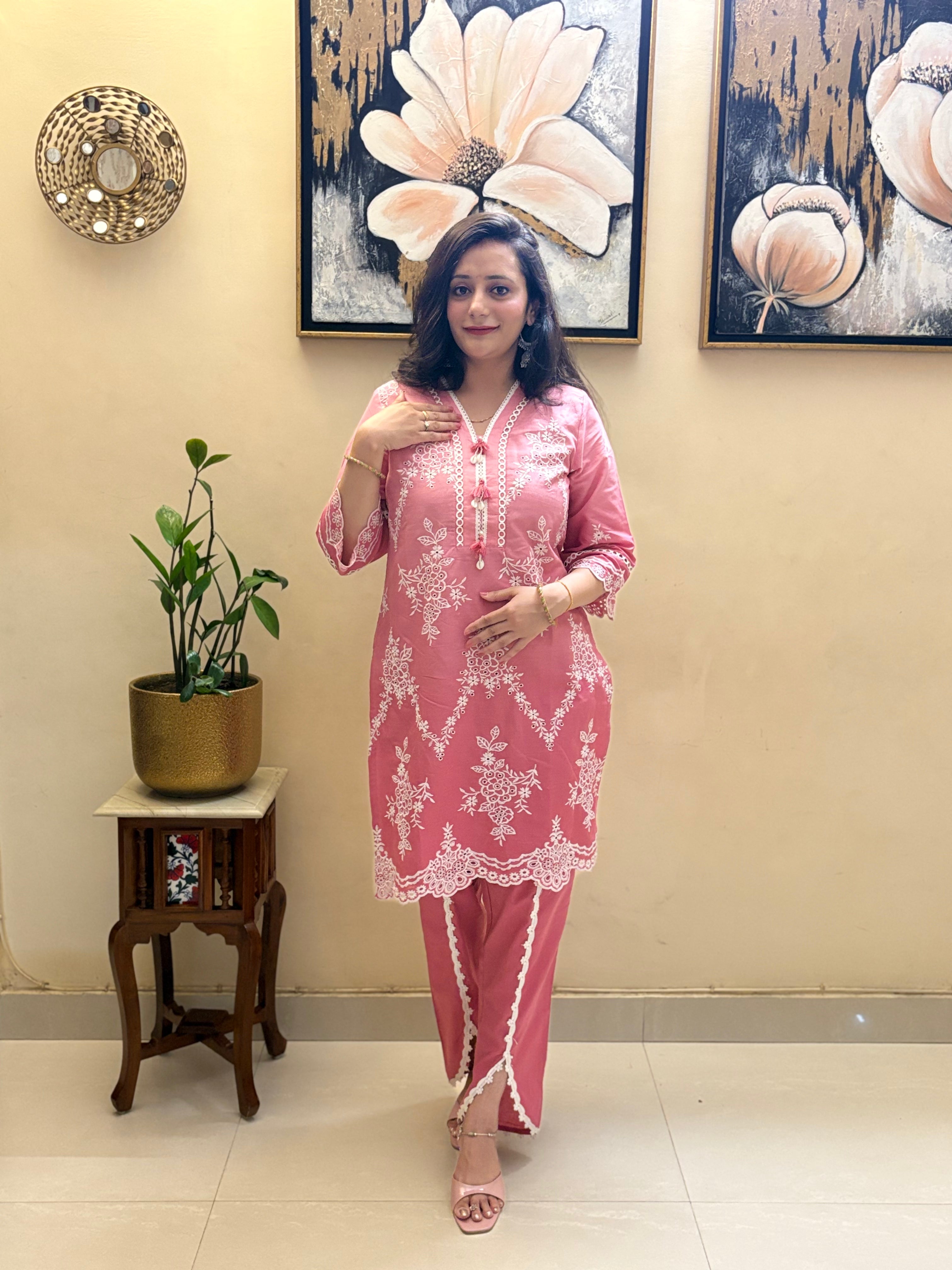 Cotton Embroided Co-Ord Set With Dhoti Style Pant