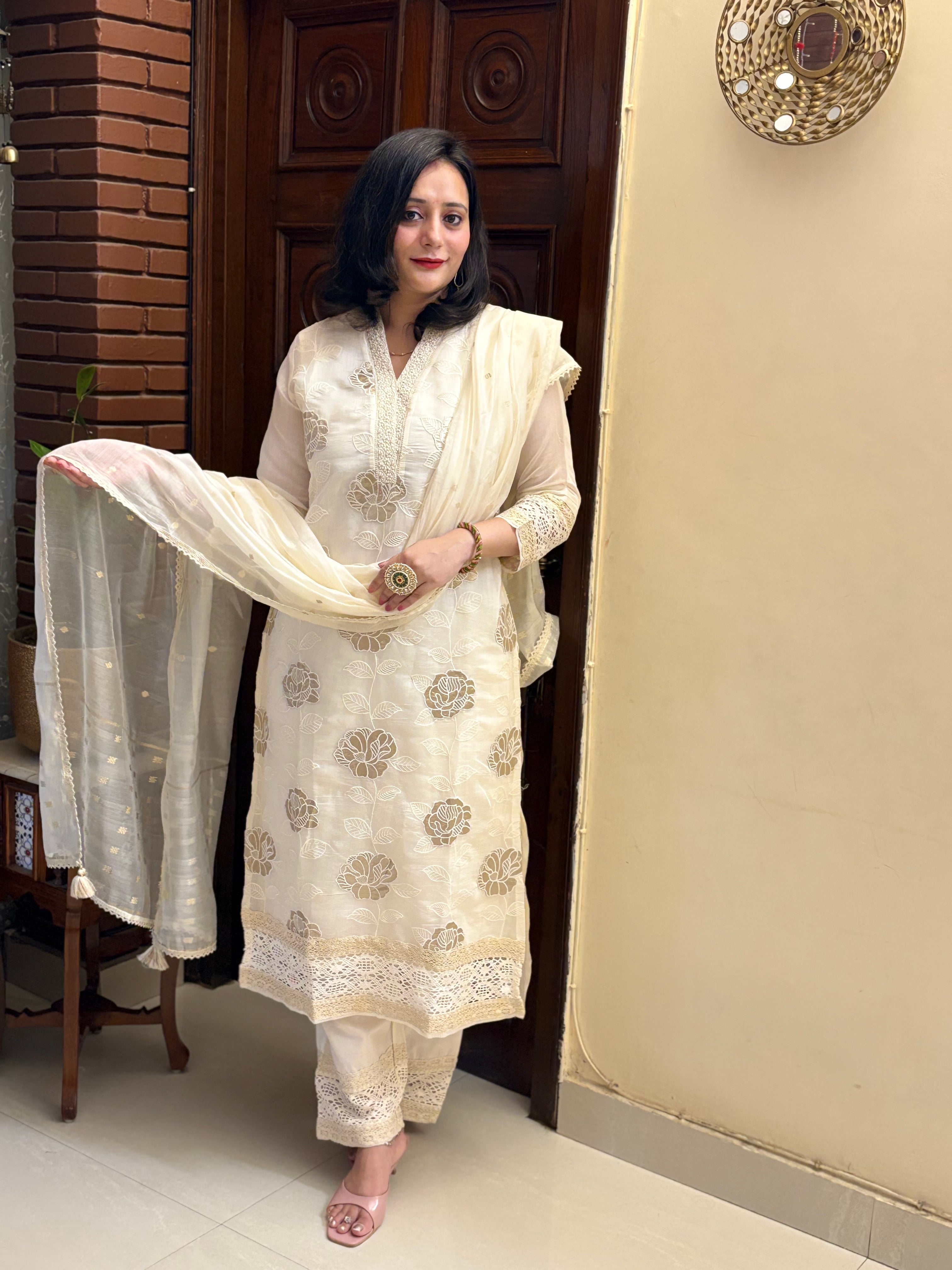 Off White Chanderi Kurta set