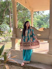 💙 Teal Crepe A-Line Short Shirt & Palazzo Set with Chinon Dupatta 💙