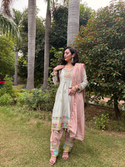 Off white premium Chinon Short Anarkali with Salwar