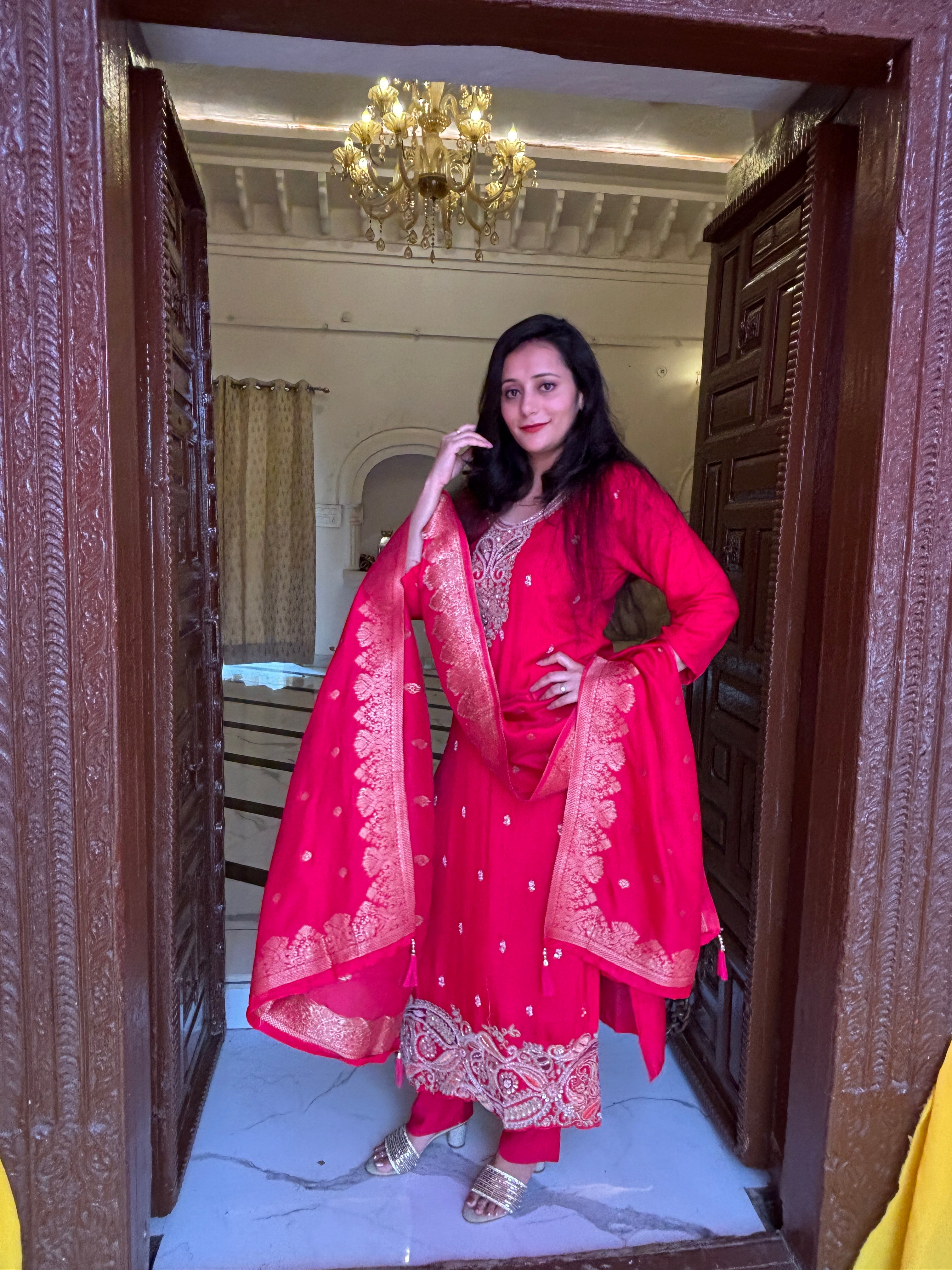Drape Yourself in Royalty – Magenta Silk Suit Paired with Luxurious Banarasi Dupatta