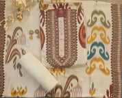 Beige Ikkat Printed Maslin Suit with Malai Cotton Bottom & Printed Maslin Dupatta