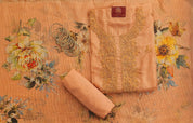 Elegant Kota Doria print Unstitched Suit with Embroidered Neck & Printed Organza Dupatta