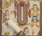 Beige Ikkat Printed Maslin Suit with Malai Cotton Bottom & Printed Maslin Dupatta