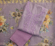 Elegant Kota Doria print Unstitched Suit with Embroidered Neck & Printed Organza Dupatta