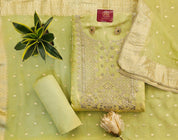 Self Banarasi Silk Unstitched Suit with Gota Patti & Moti Work , Paired with Gorgeous Georgette Dupatta