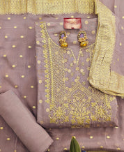 Self Banarasi Silk Unstitched Suit with Gota Patti & Moti Work , Paired with Gorgeous Georgette Dupatta