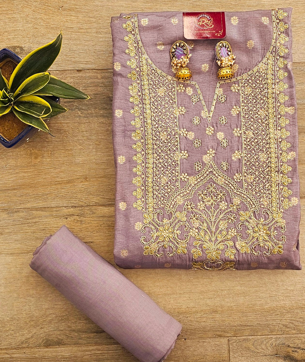 Self Banarasi Silk Unstitched Suit with Gota Patti & Moti Work , Paired with Gorgeous Georgette Dupatta