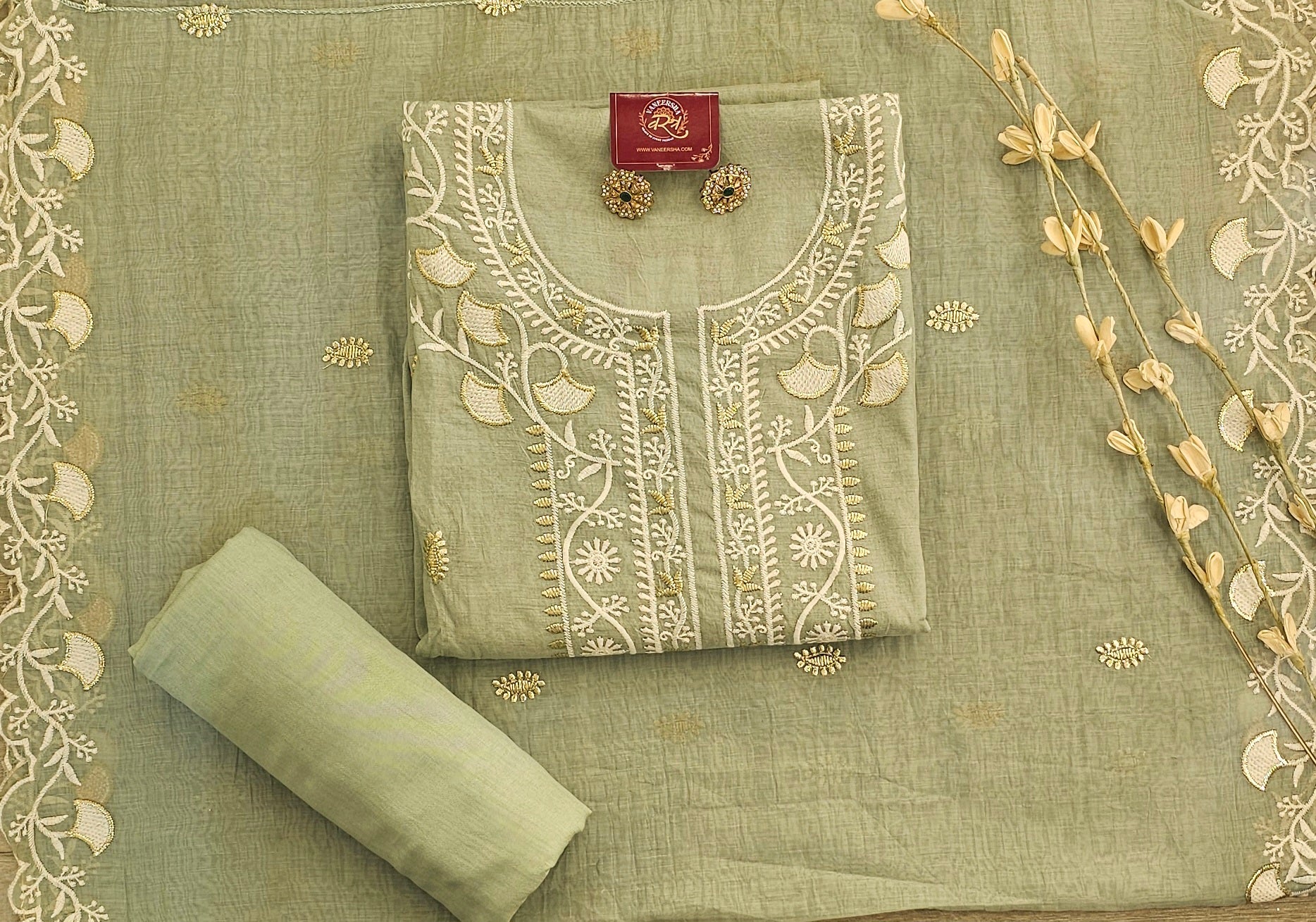 Elegant Mal Cotton Unstitched Suit with Delicate Embroidery & Embroidered Border Dupatta