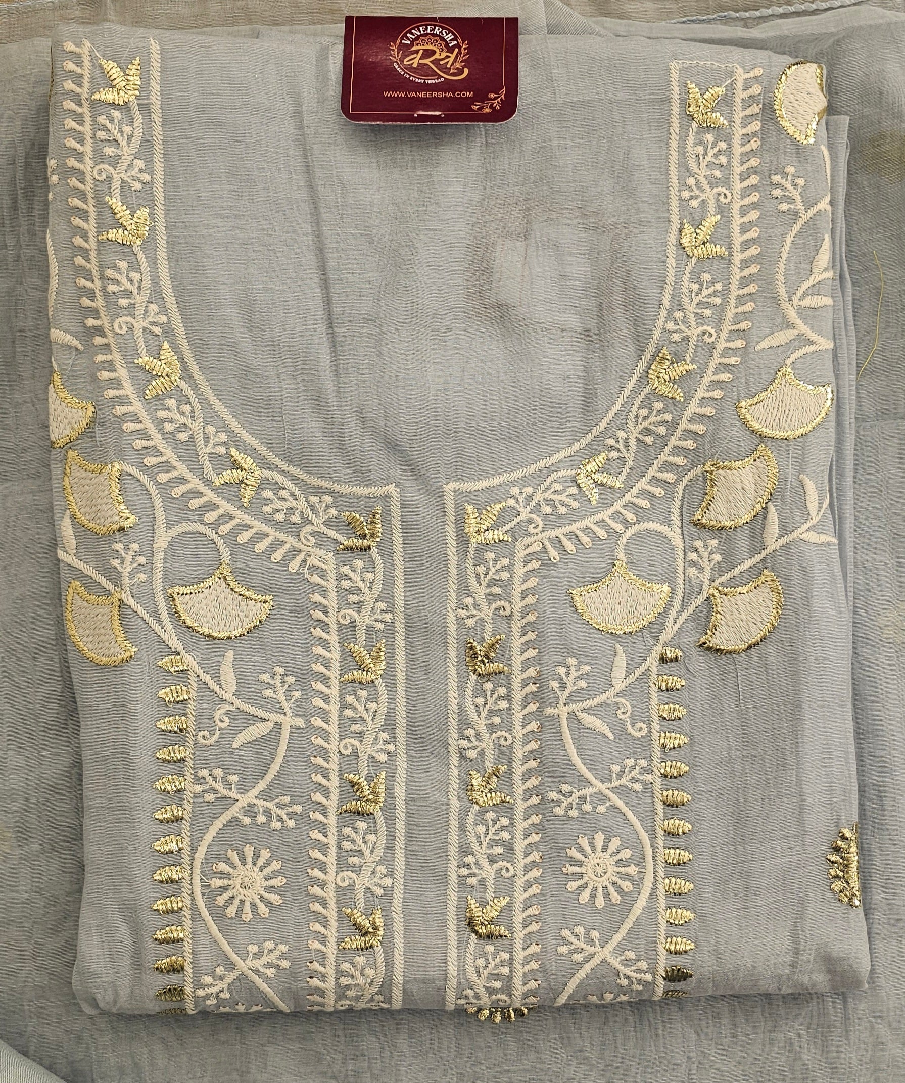Elegant Mal Cotton Unstitched Suit with Delicate Embroidery & Embroidered Border Dupatta