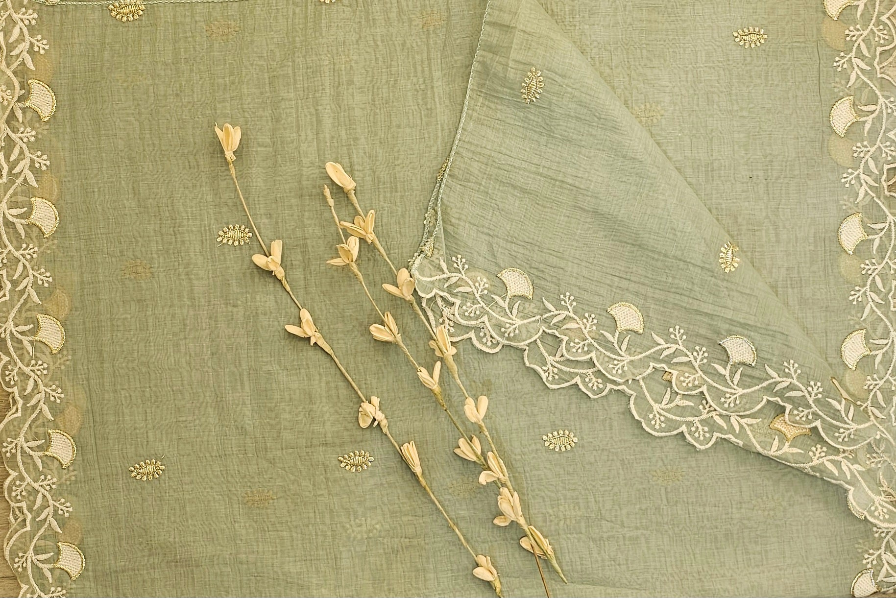 Elegant Mal Cotton Unstitched Suit with Delicate Embroidery & Embroidered Border Dupatta