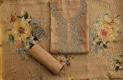 Elegant Kota Doria print Unstitched Suit with Embroidered Neck & Printed Organza Dupatta