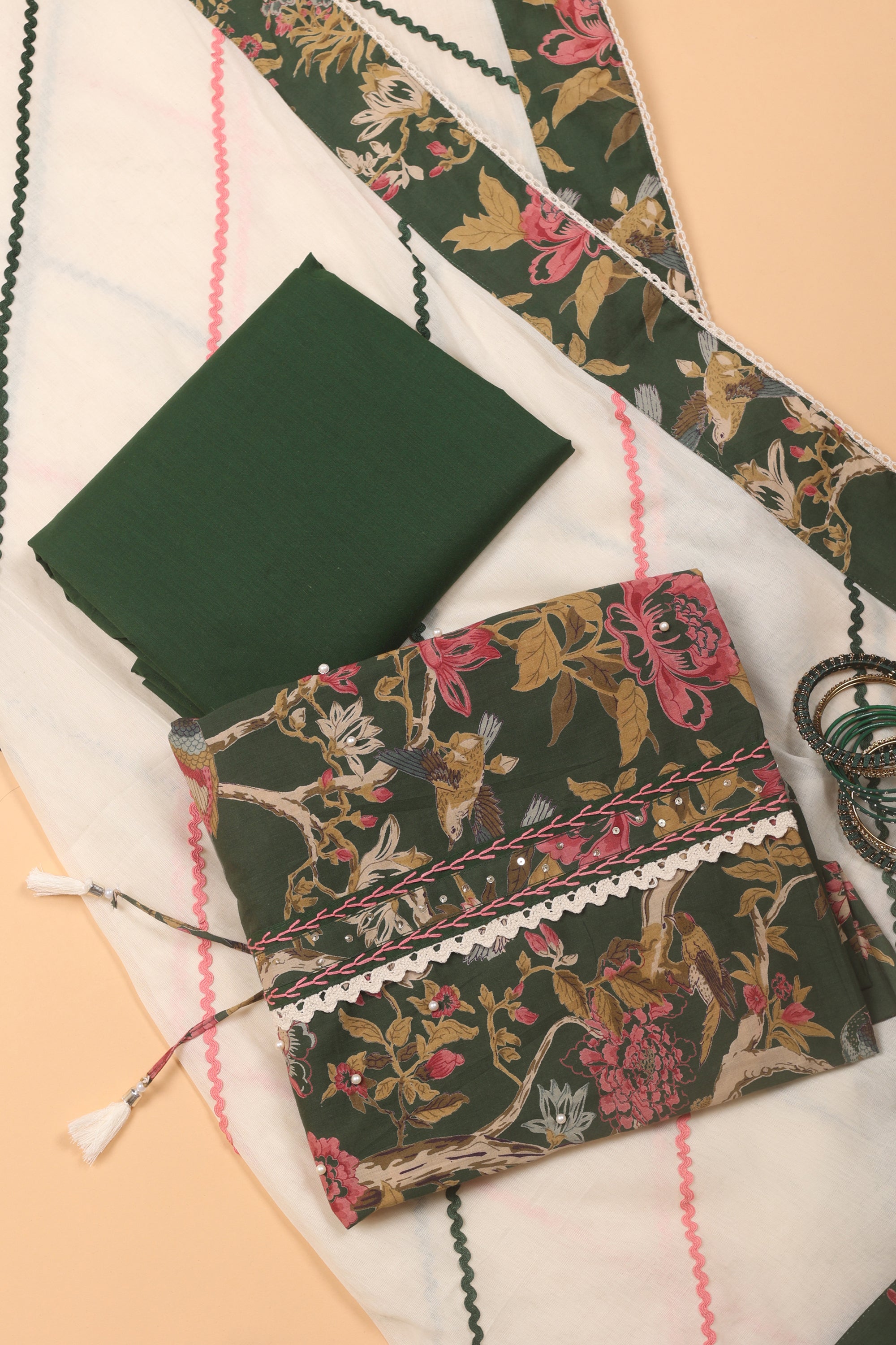 Floral Moti Work Cotton Suit