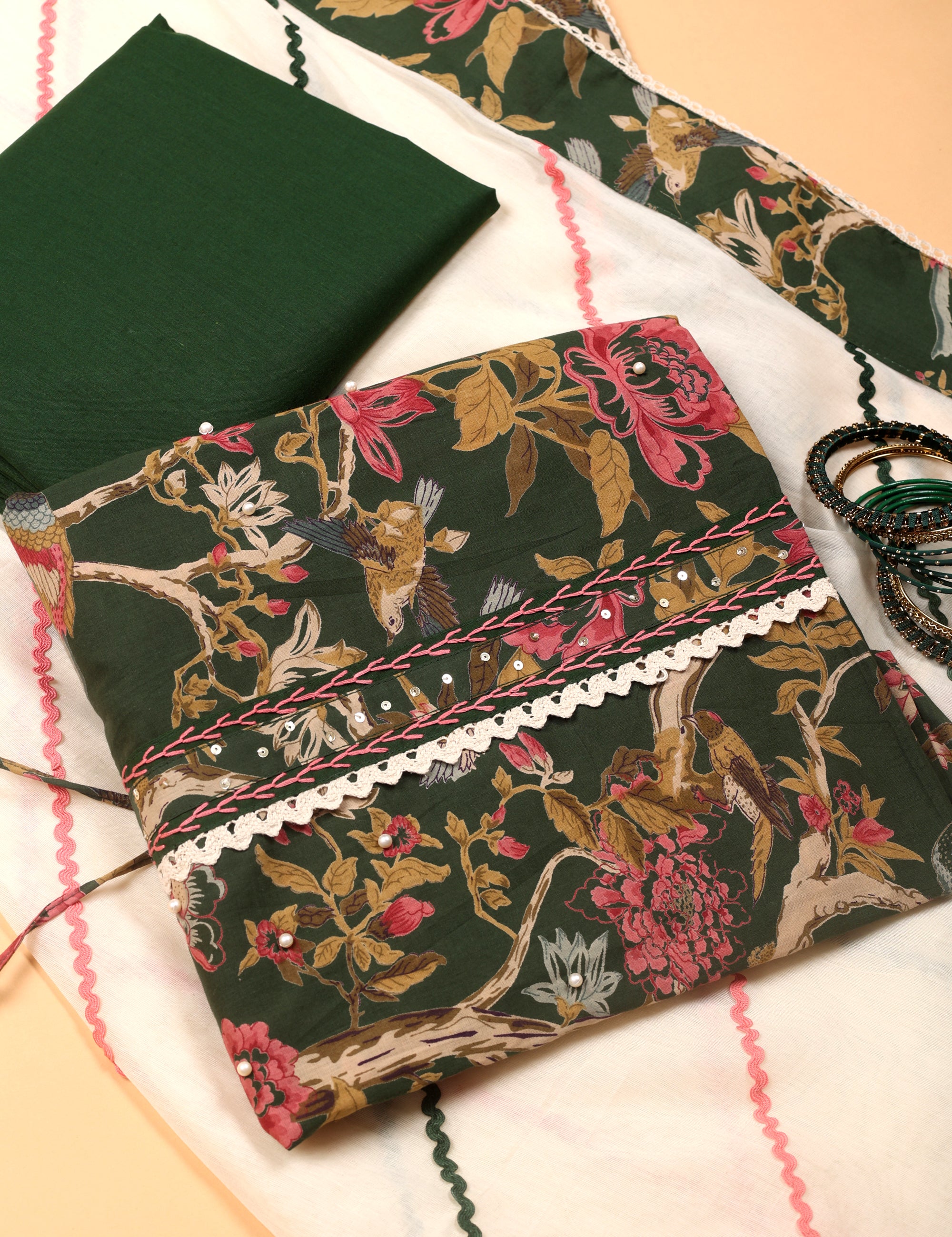 Floral Moti Work Cotton Suit
