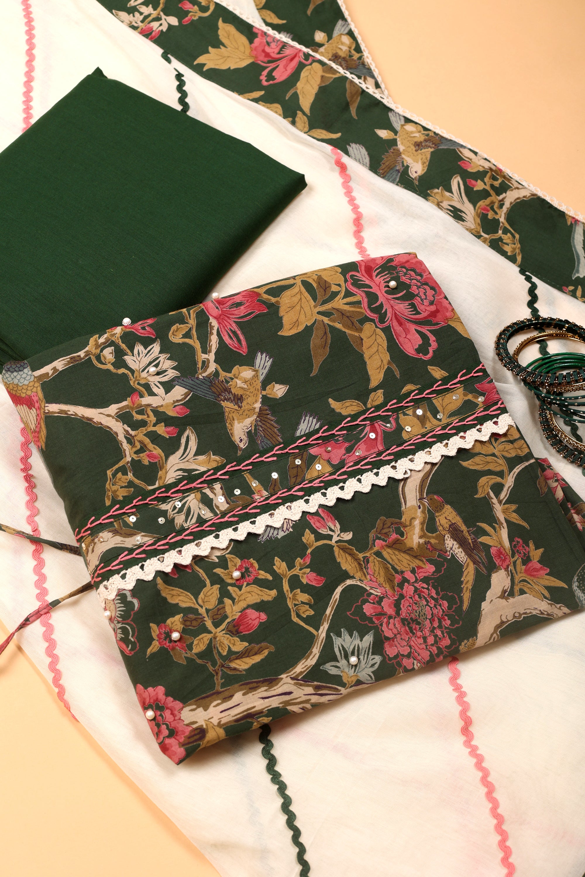 Floral Moti Work Cotton Suit