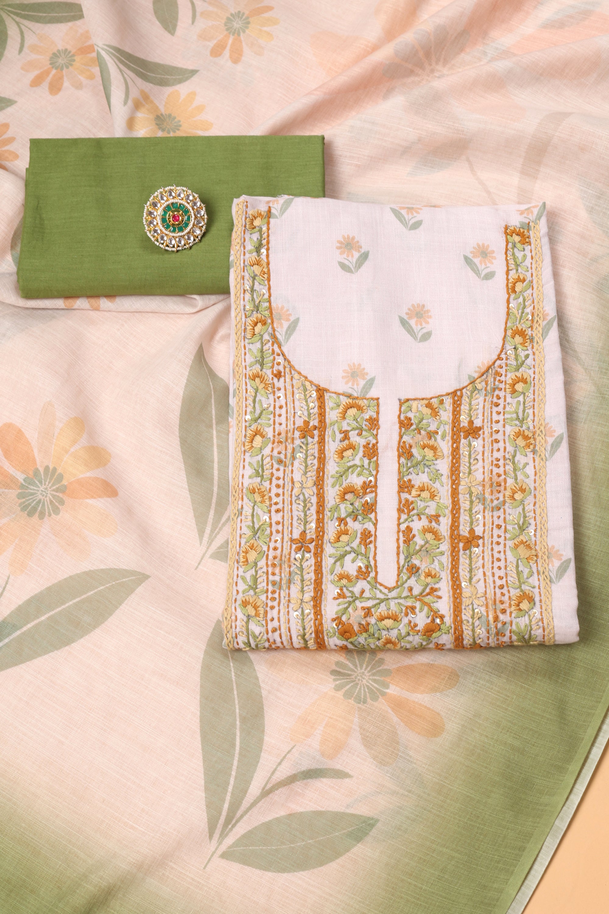 Linen Katha Work Suit