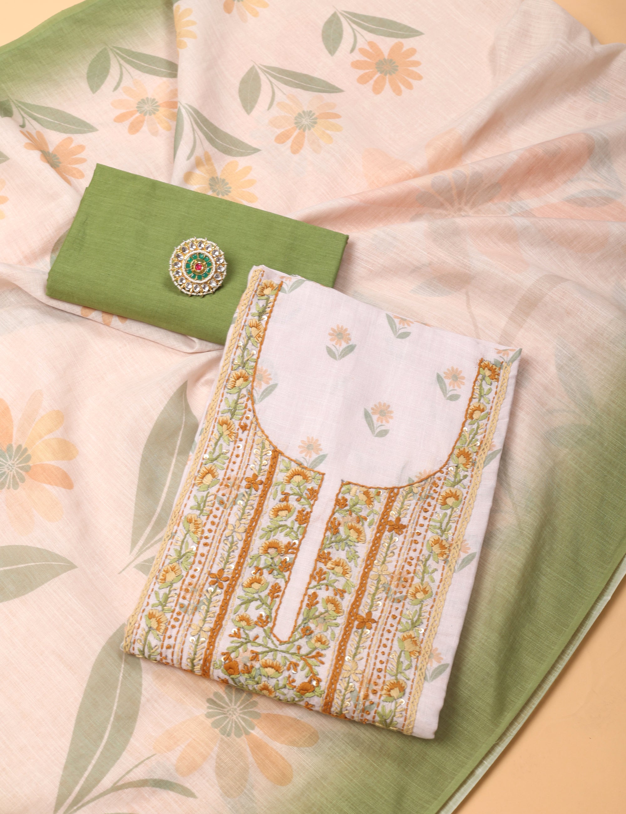 Linen Katha Work Suit