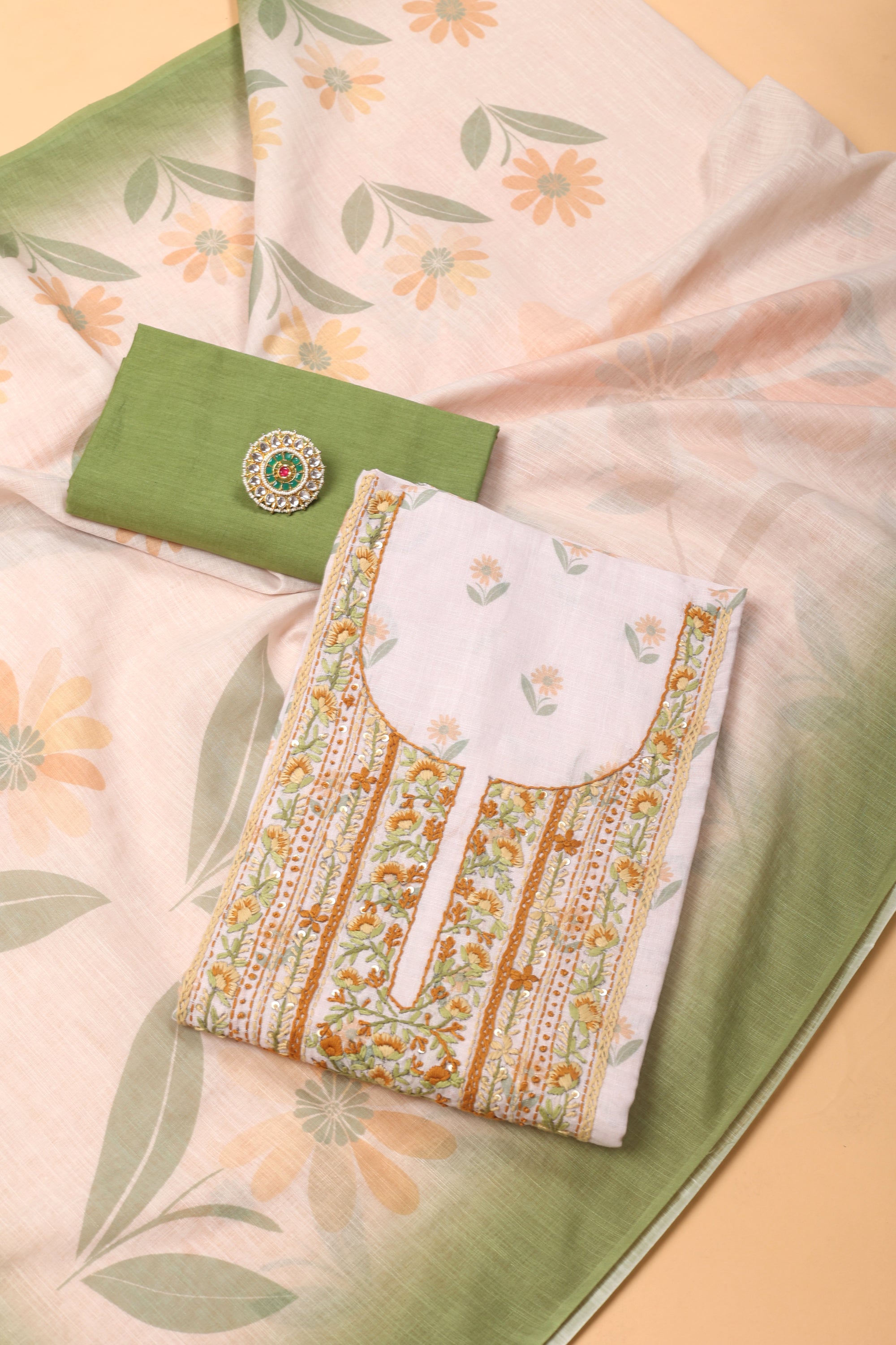 Linen Katha Work Suit