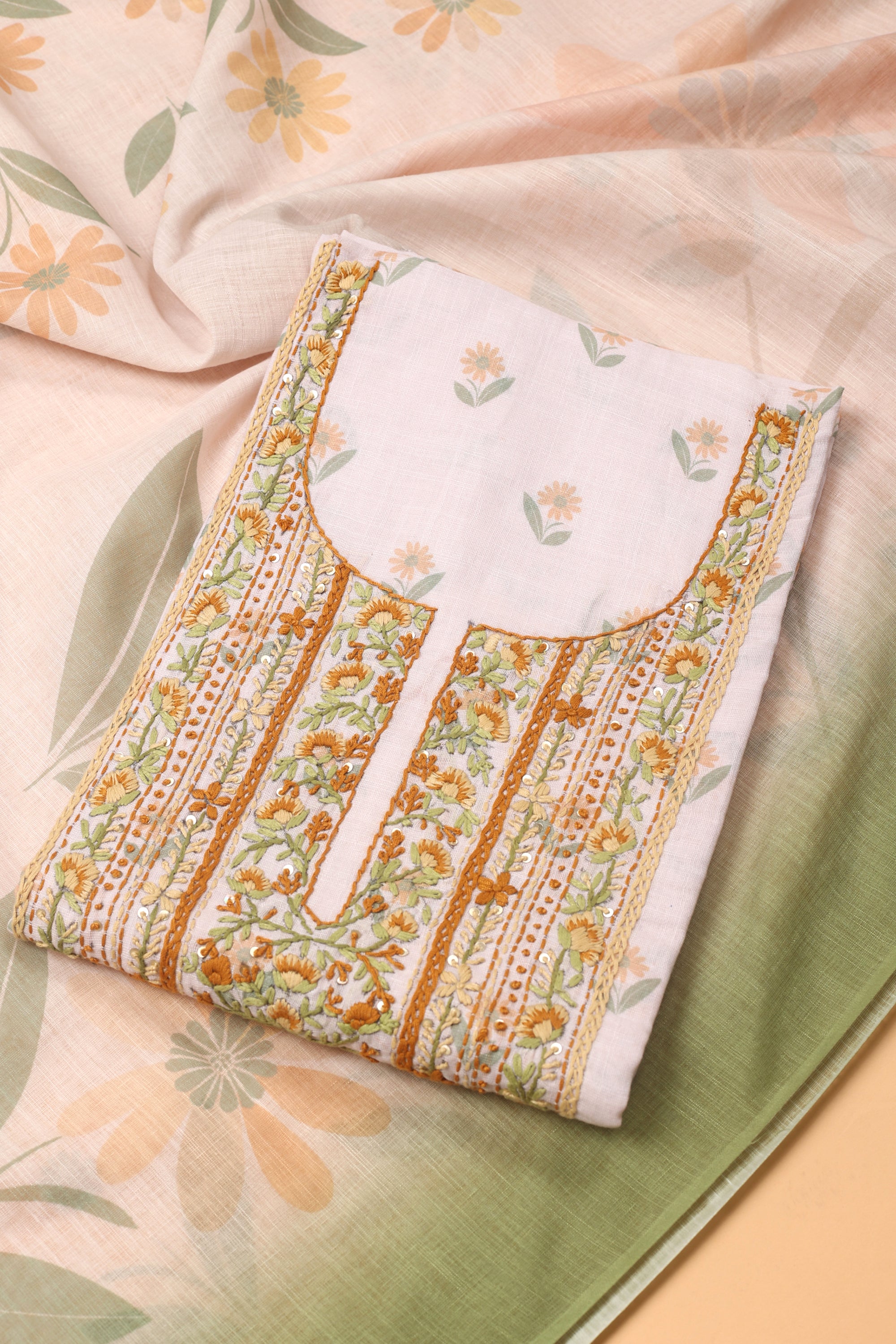 Linen Katha Work Suit