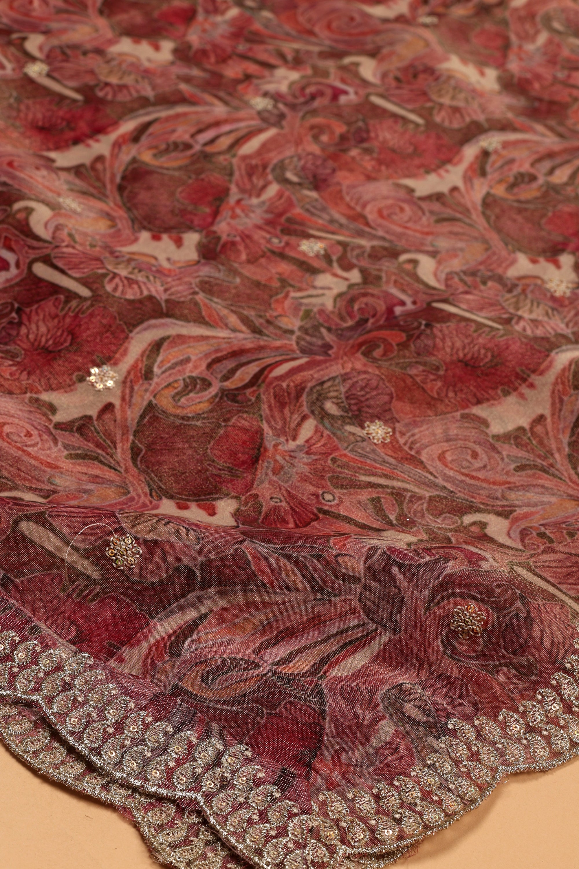 Shimmer Silk Floral Work Suit