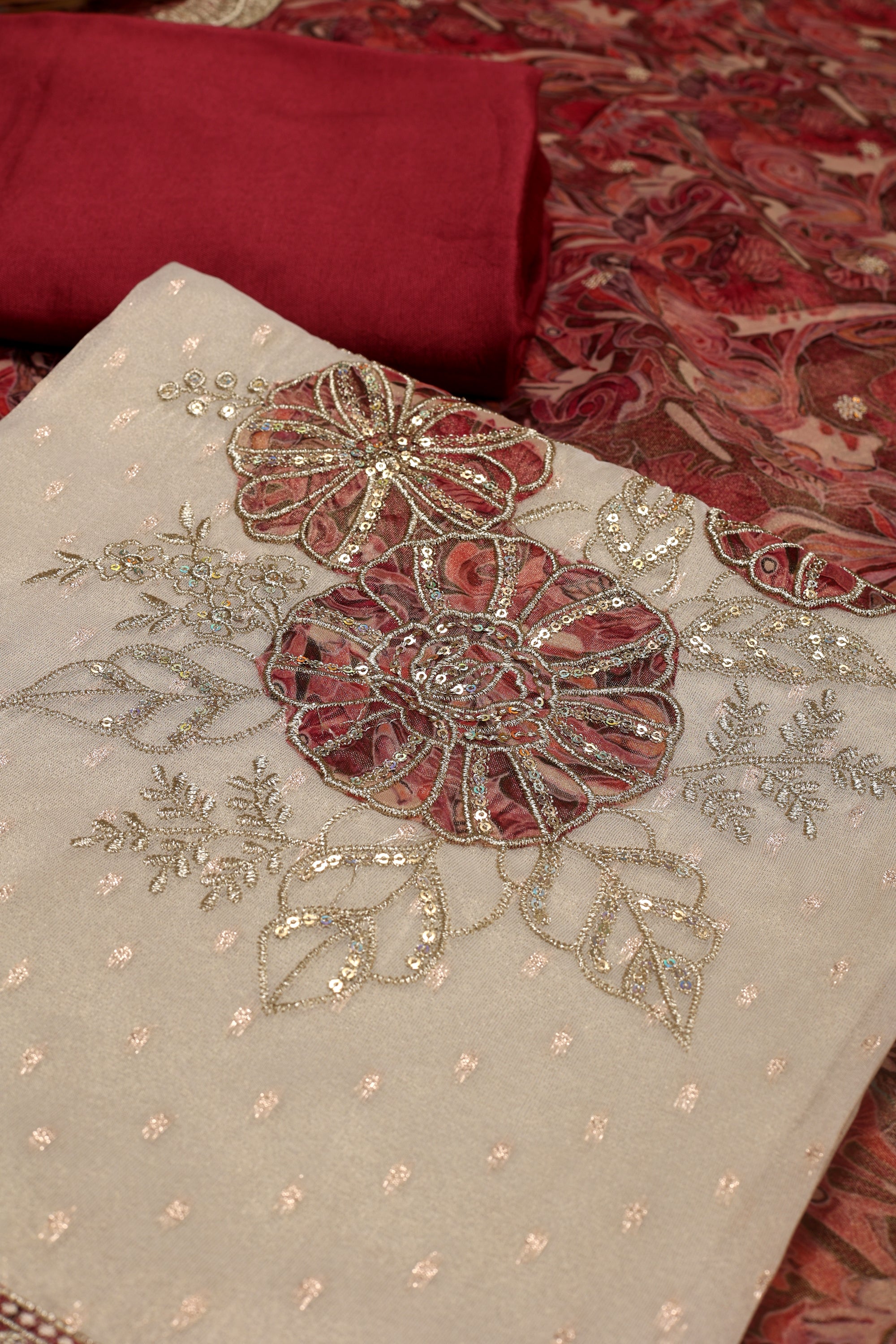 Shimmer Silk Floral Work Suit