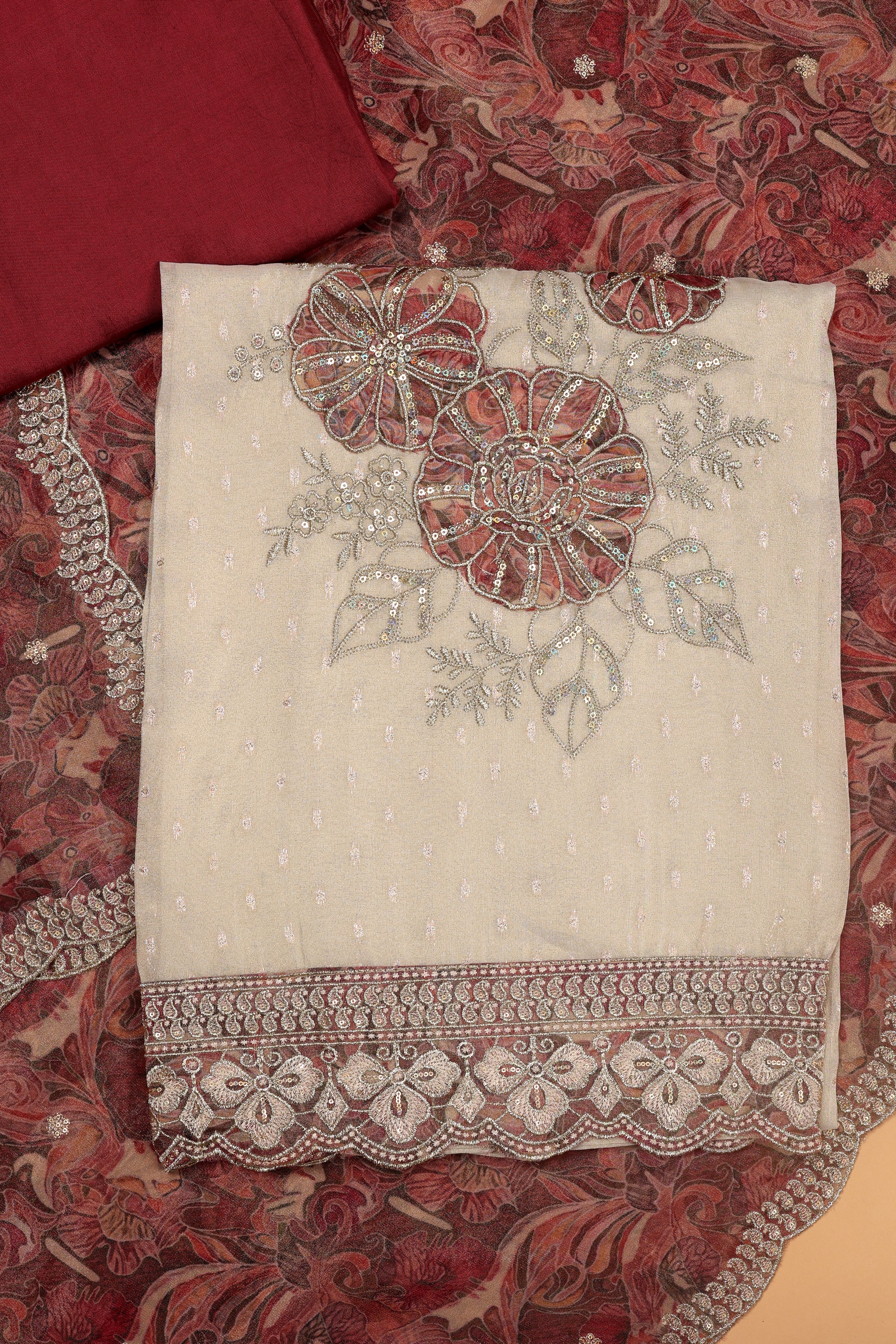 Shimmer Silk Floral Work Suit