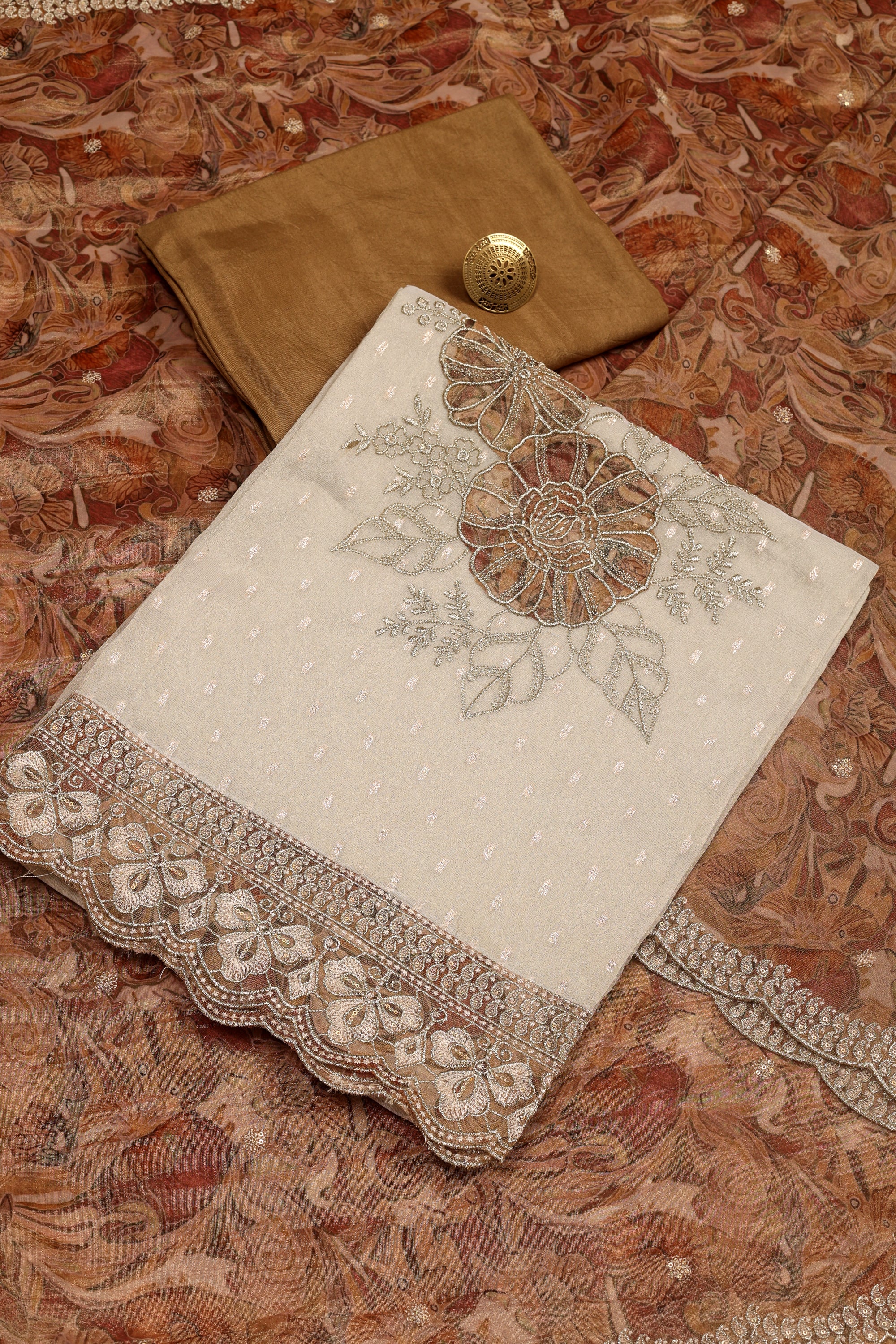 Shimmer Silk Floral Work Suit