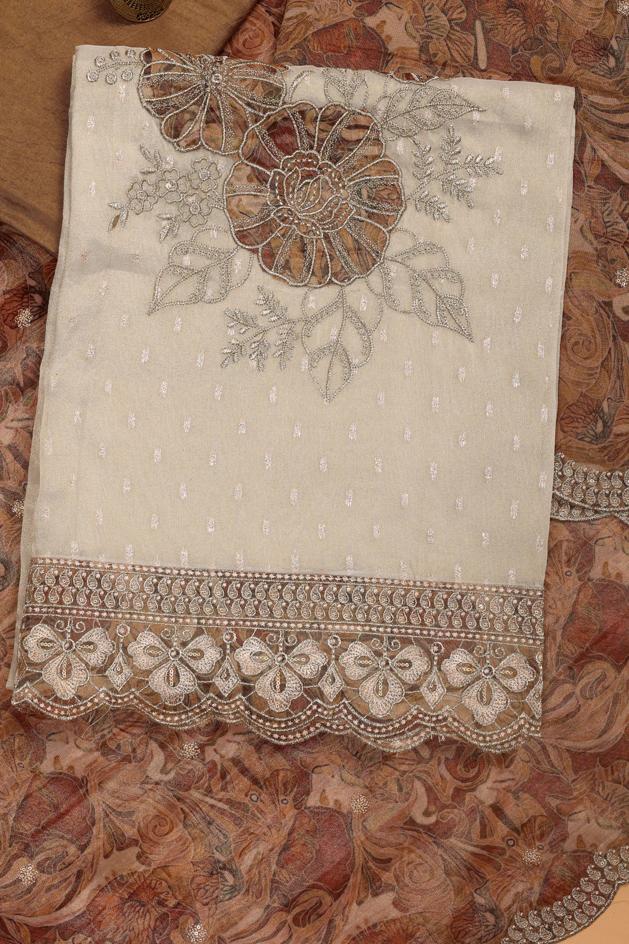 Shimmer Silk Floral Work Suit