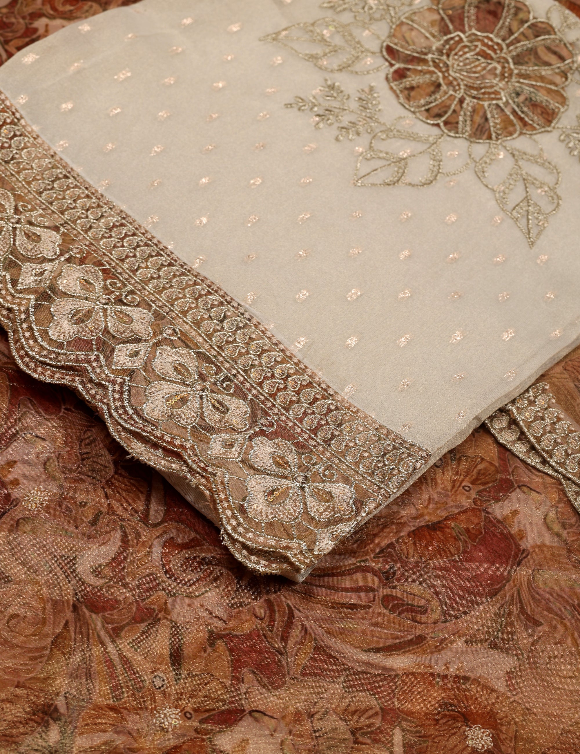 Shimmer Silk Floral Work Suit