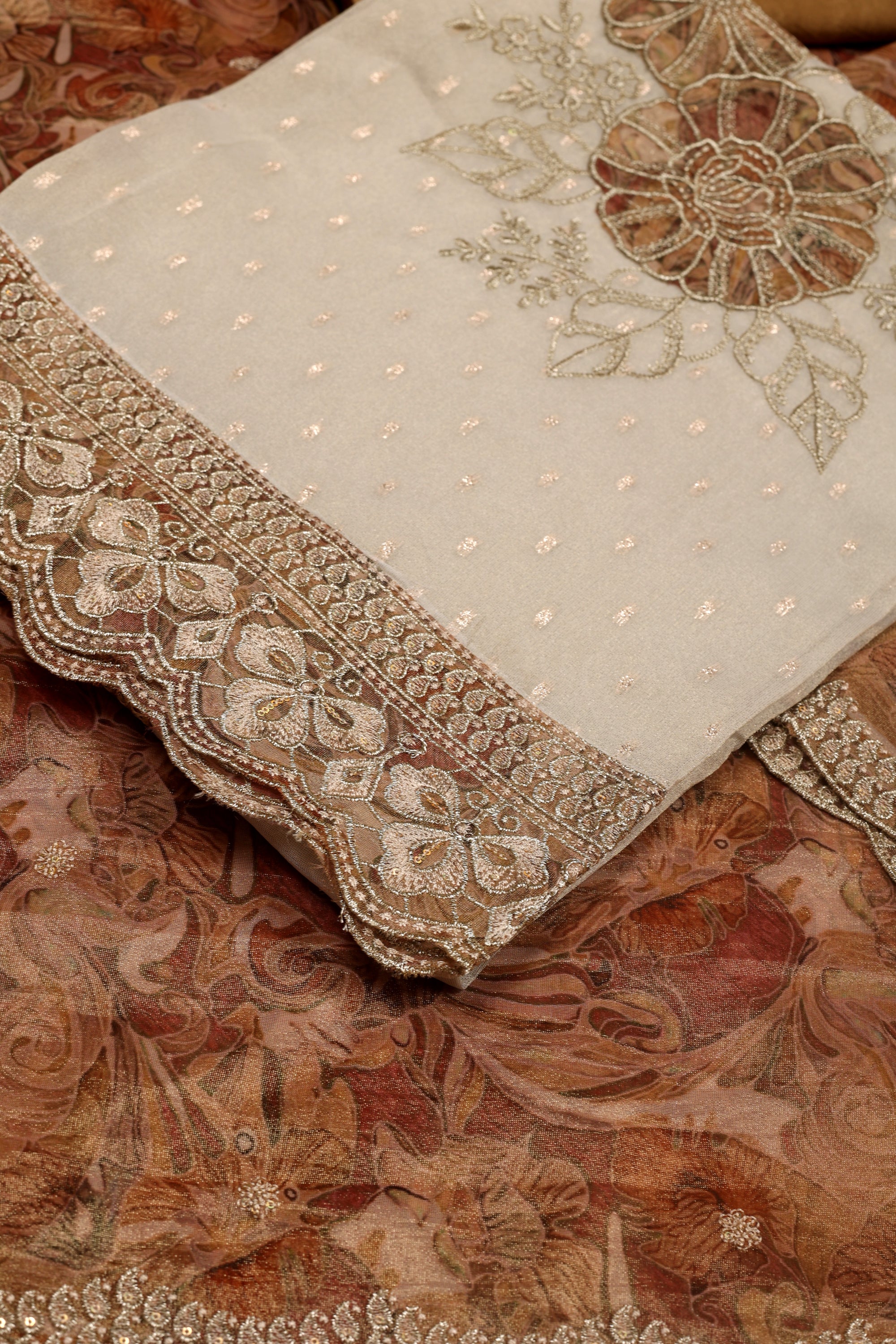 Shimmer Silk Floral Work Suit