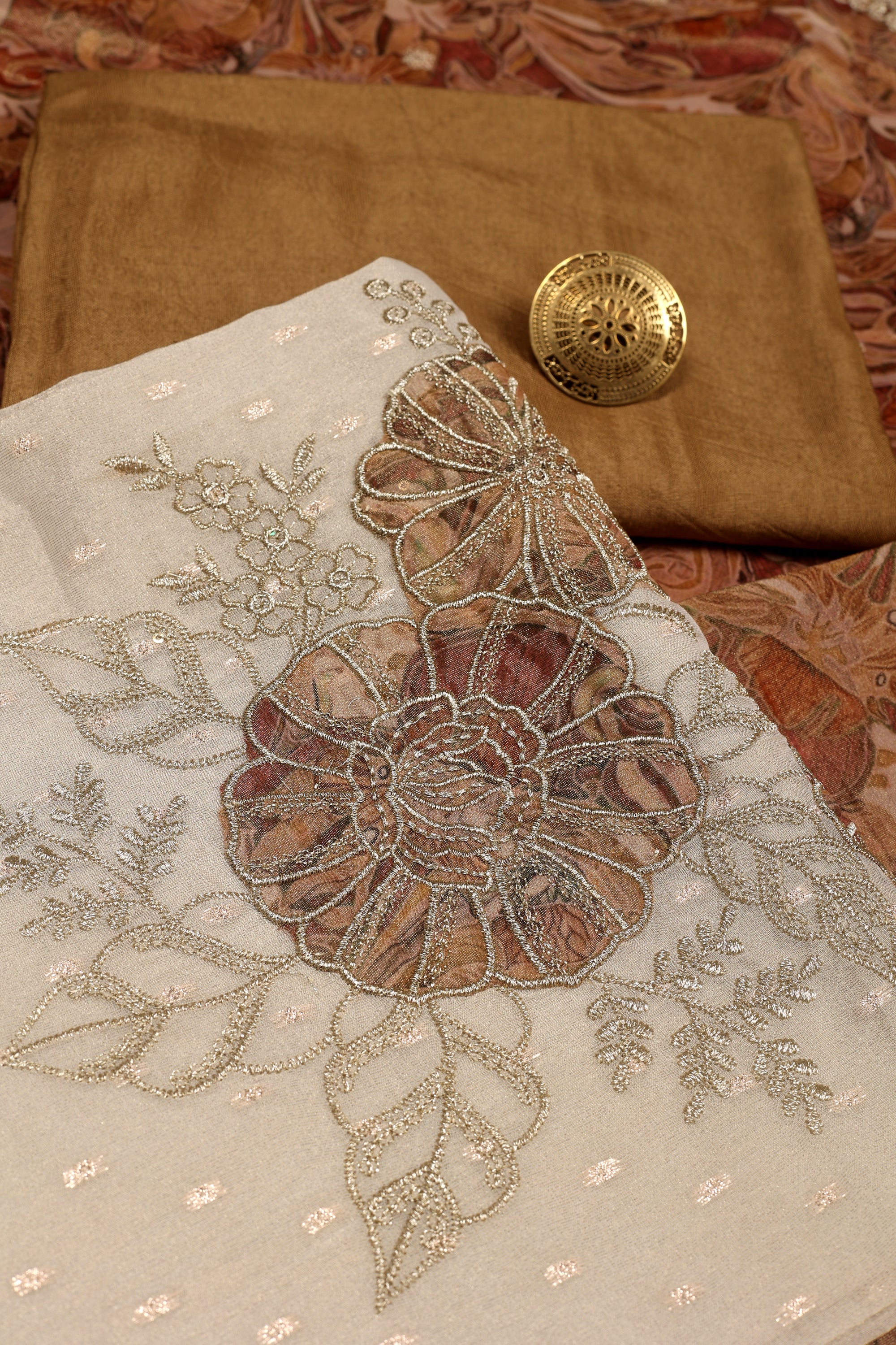 Shimmer Silk Floral Work Suit