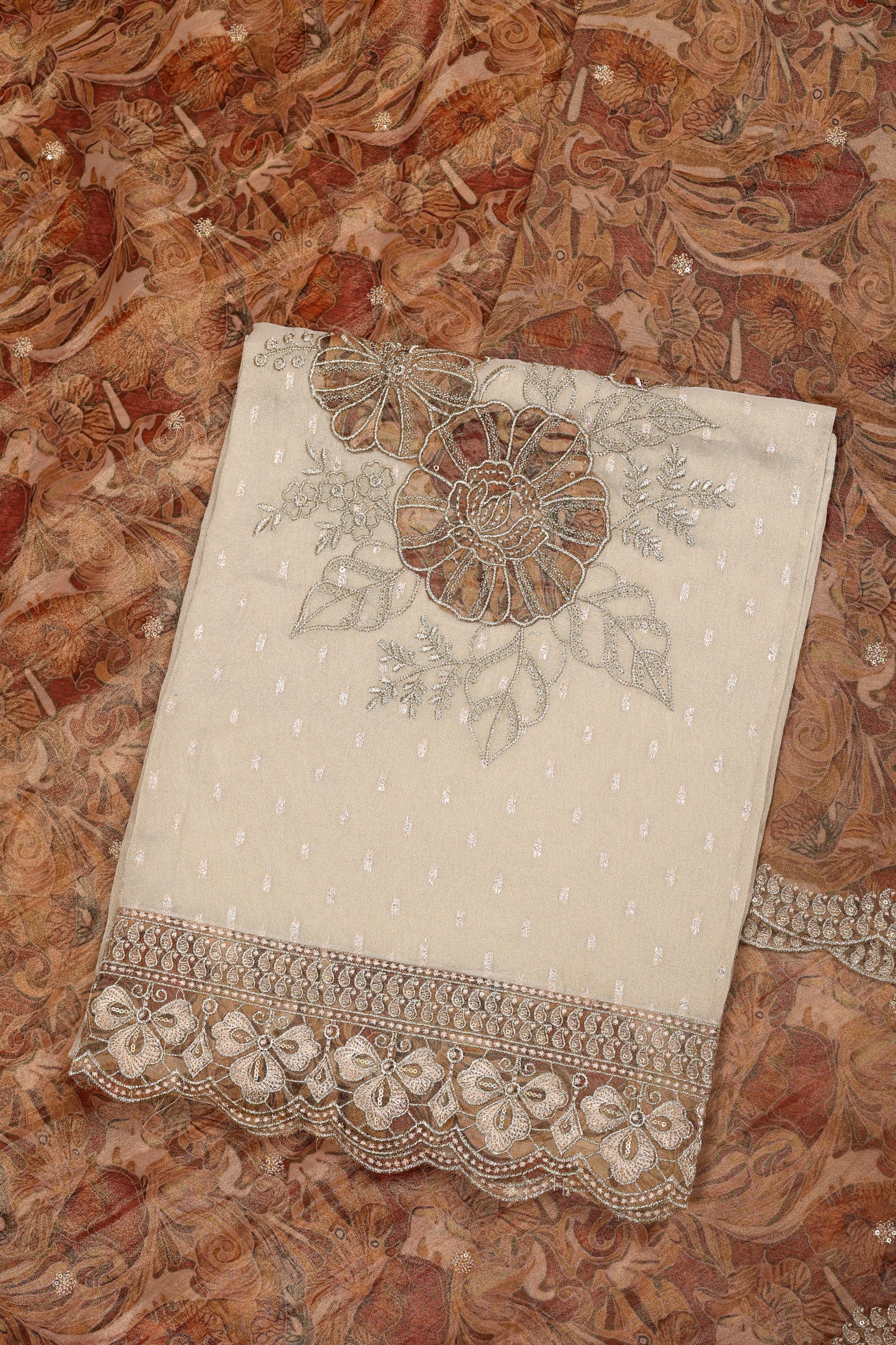 Shimmer Silk Floral Work Suit
