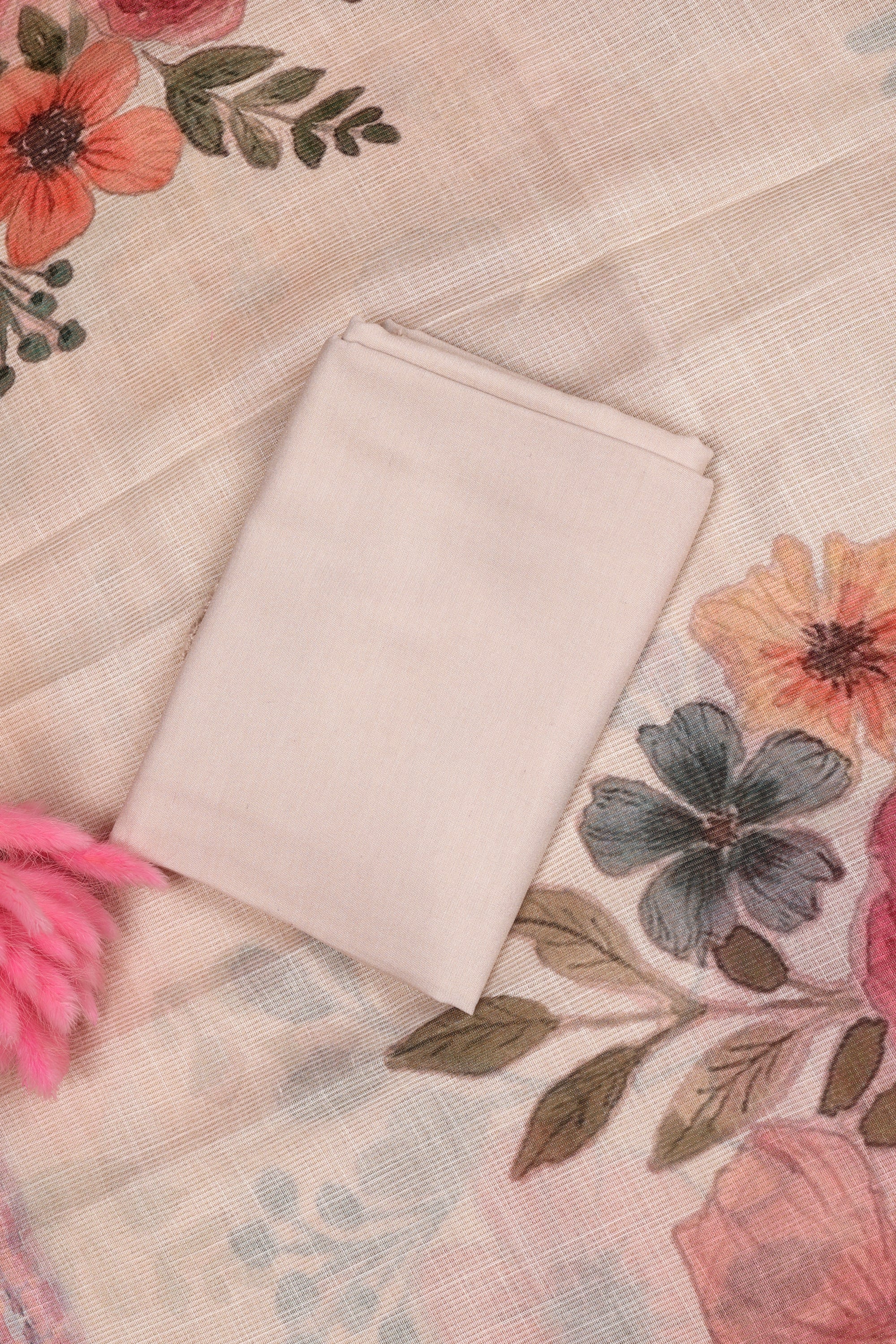 Floral Print and Sequin Work Tissue Linen Suit