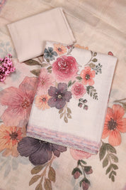 Floral Print and Sequin Work Tissue Linen Suit