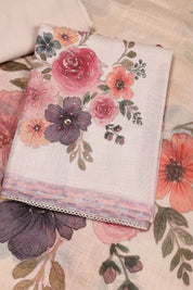 Floral Print and Sequin Work Tissue Linen Suit
