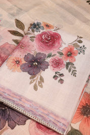 Floral Print and Sequin Work Tissue Linen Suit