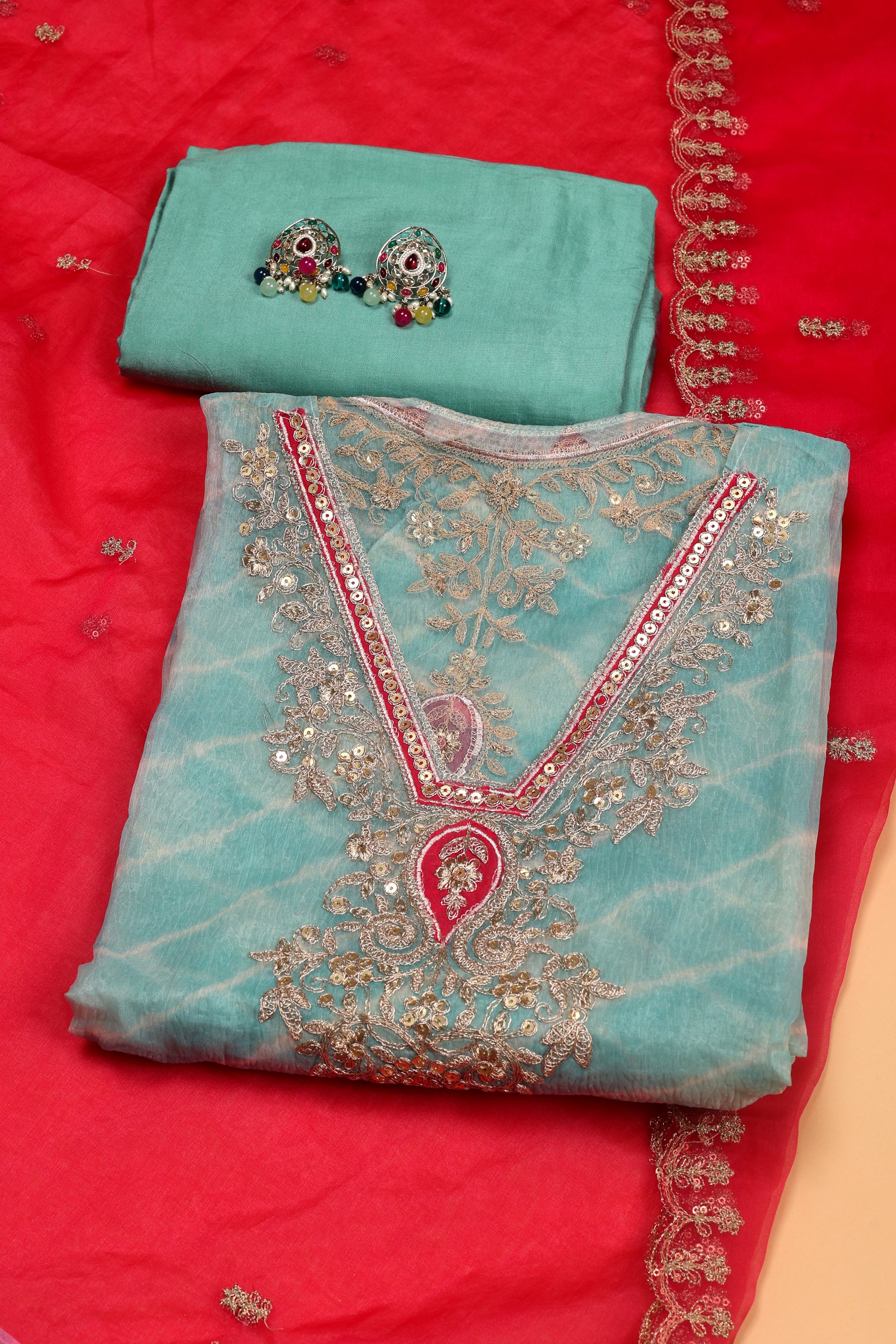 Elegant Zari Organza Suit Material