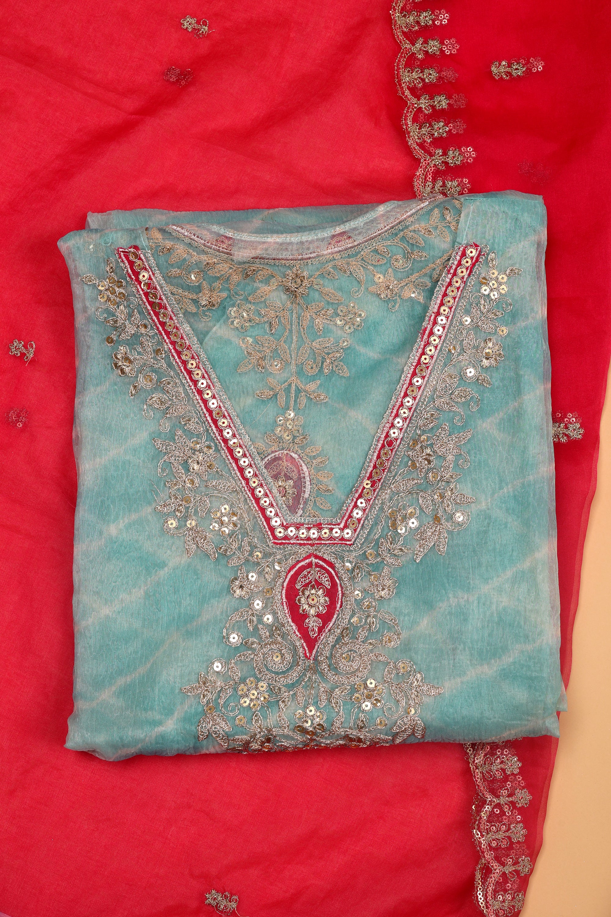 Elegant Zari Organza Suit Material
